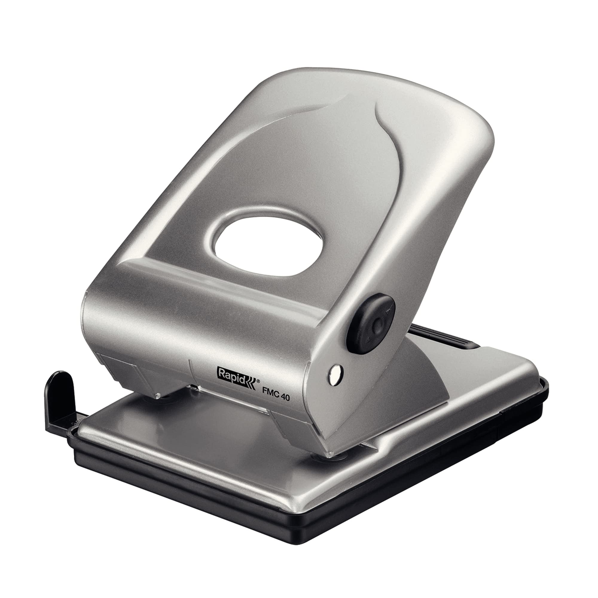 Rapid FMC40 2 Hole Punch, Punches up to 40 Sheets, Adjustable Guide Bar, Metal, Silver, 21835602