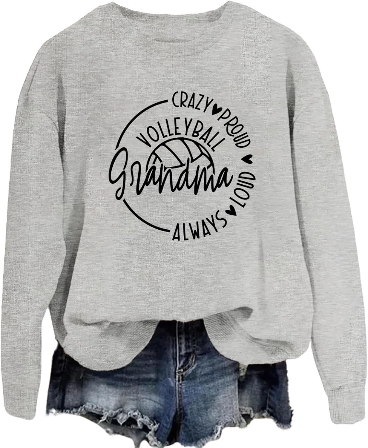 Volleyball Grandma Sweatshirt, Sports Grandma Shirt, Womens Letter Print Casual Fall Winter Crew Neck Pullover Top