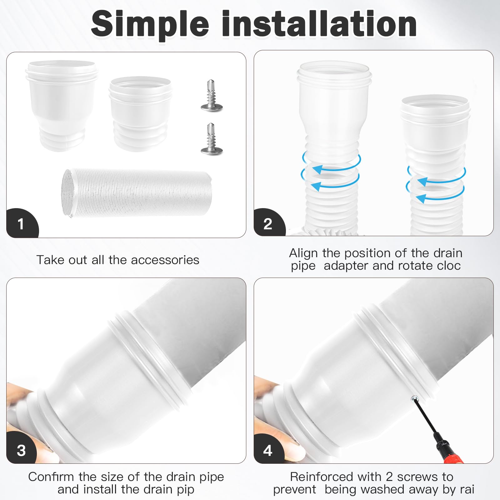 1 pieza de extensión flexible para canalones y bajantes, 80/100 mm extensible para canalon de 47 a 150 cm, extensión canalones pvc para lluvia tejado, blanco