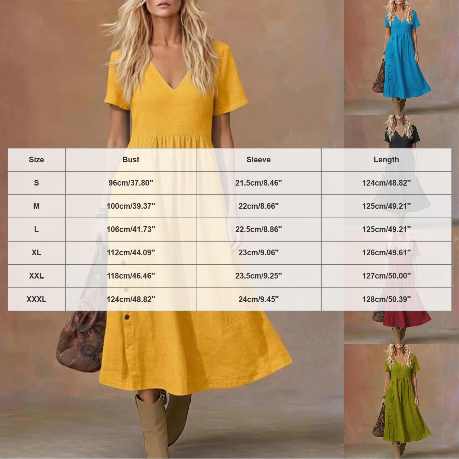 Vestito Estivo Donna Elegante Abiti Casual da Donna alla Moda 2026, Abito Estivo a Maniche Corte, Lunghezza al Ginocchio, con Tasche, Ideale per i Viaggi. Vestito da Spiaggia