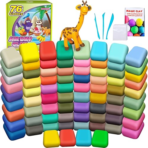 Arcilla seca al aire en 76 colores, arcilla para modelar para niños, arcilla mágica de moldeo de bricolaje, regalo para niños