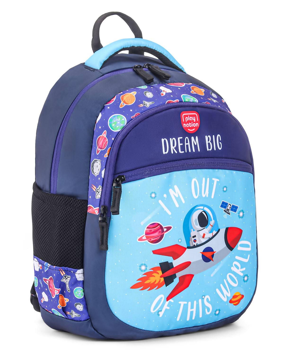 Space Themed Premium Backpack for Kids | Rocket Print School Bag for Boys/Girls | Comfortable &Lightweight Shoulder Backpack for Children |Multi-Pocket Bag for 3 Years+ Kids|16 Inches|Blue-image-48