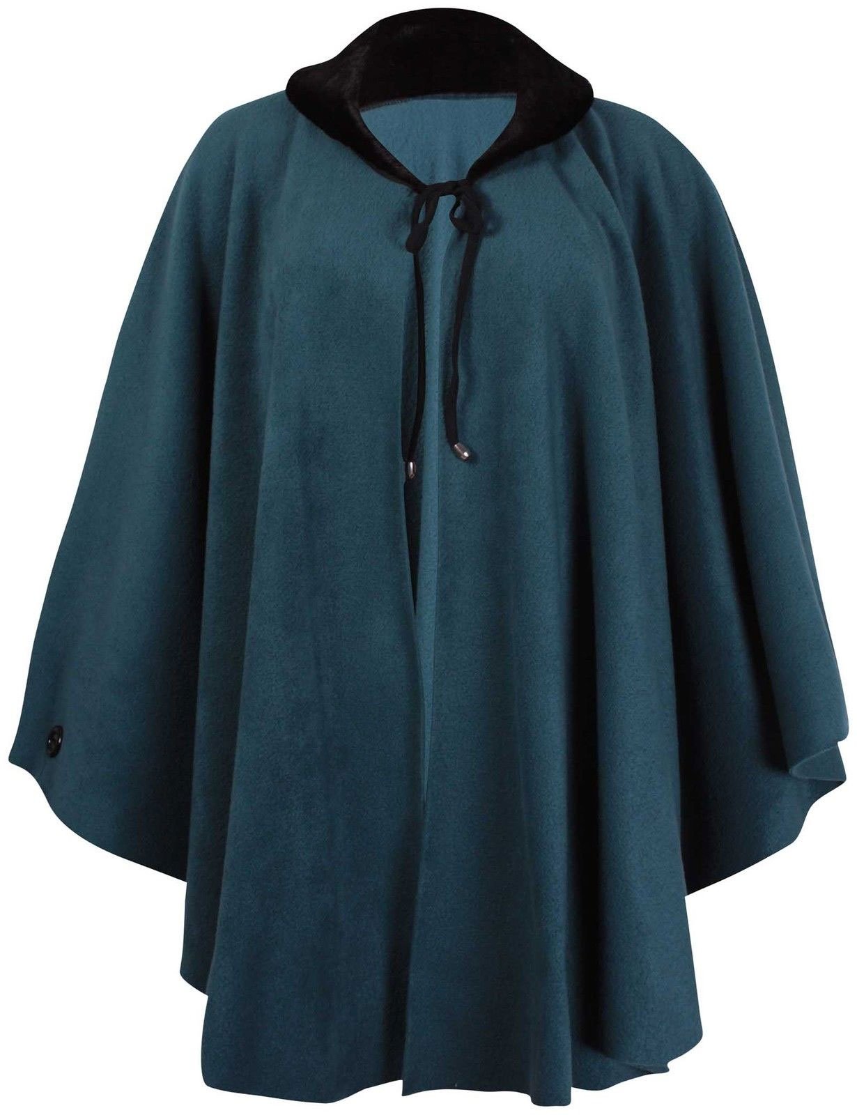 Nauvelle Women's Teal Plus Size Faux Fur Collar Tie Batwing Cape Poncho Coat