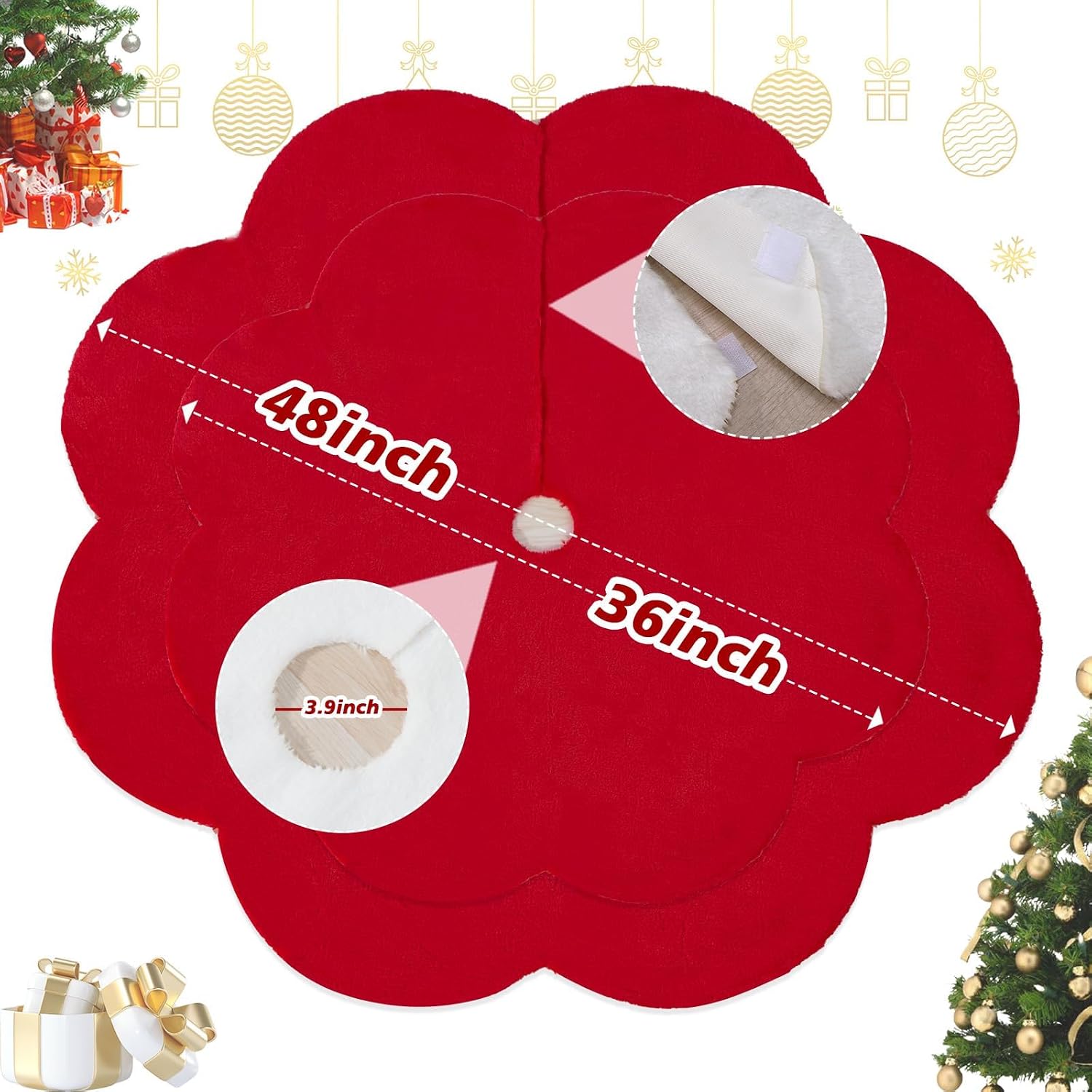 Baccessor Red Christmas Tree Skirt 36 Inch Scalloped Faux Fur Plush Soft Xmas Tree Skirt Small Tree Skirt for Christmas Home Decorations Holiday Party Ornaments Indoor Decor