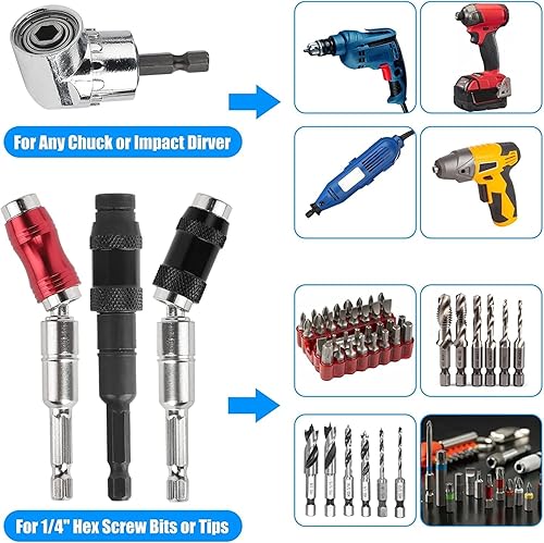 Miniatura 5 de SUNJOYCO 3 unids 14" Magnetic Pivot Drill Tip Holder 105 Adaptador de taladro de ángulo recto Extensión Destornillador de impacto flexible en ángulo
