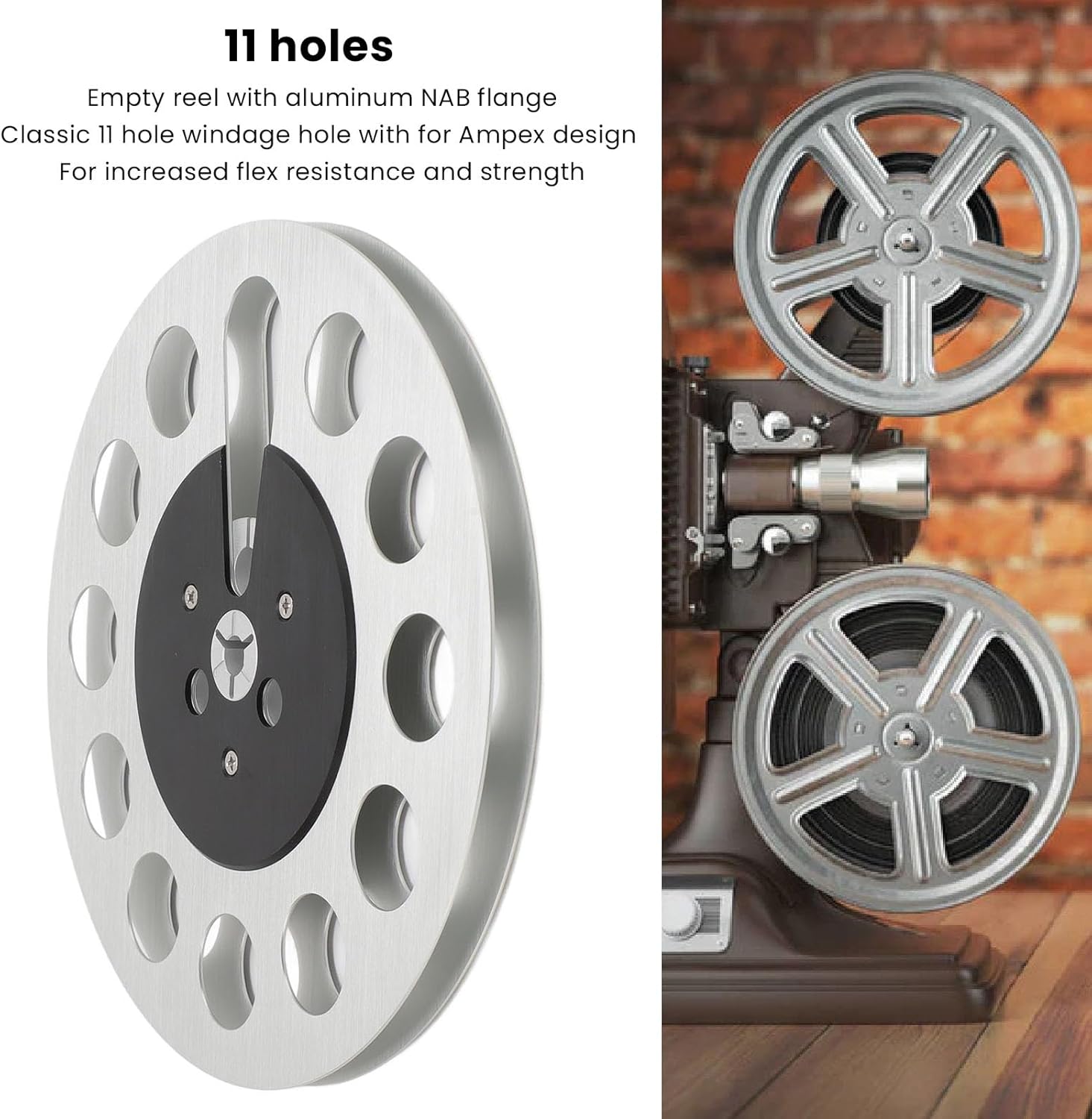 1/4 7 inch empty tape reel, Professional Reel to Reel Tape, 11 Holes Wind Stability Metal Takeup Reel for NAB Recording, Silver Empty Reel