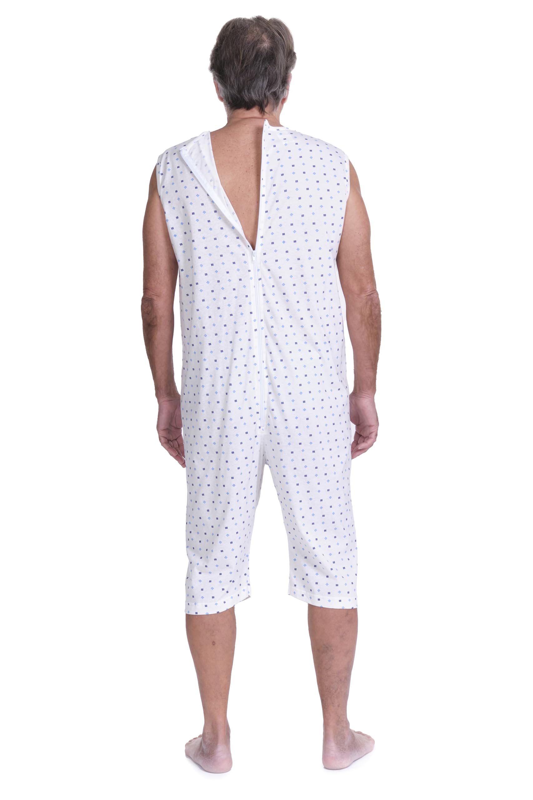 FERRUCCI COMFORT Pijama sanitario sin mangas 100% algodón con cremallera dorso para ancianos incontinencia Alzheimer