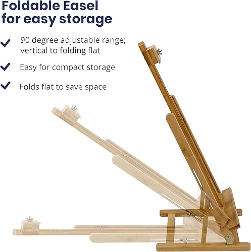 Miniatura 5 de Pacific Arc Caballete artístico de bambú con marco en H, lienzos de 21 pulgadas para pintar, dibujar, acuarelas, bocetos, imágenes, letreros,