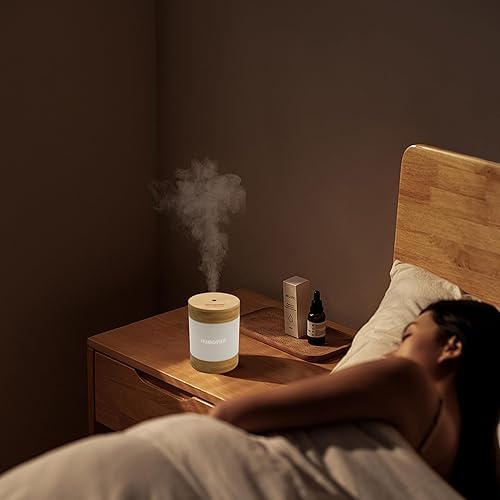 Miniatura 9 de Humidificador ultrasónico de bambú de niebla fría  Humectante de aire portátil silencioso de 13.5 fl oz con luz nocturna LED dual, alimentado por