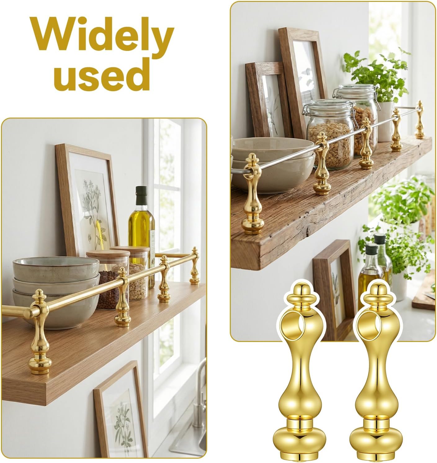 Molain 8 Pack Metal Shelf Rail Connectors, Golden Glass Railing Posts End Caps