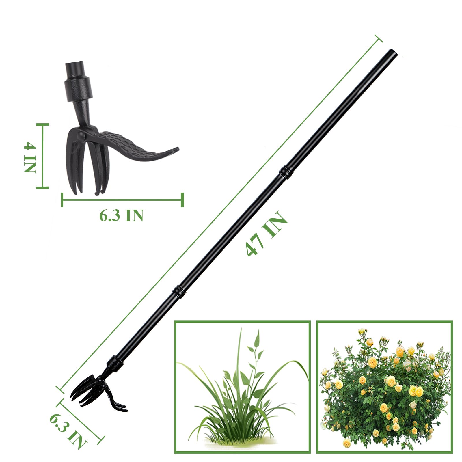 DMDMBSR Weed Puller Tool, Stand Up Weed Puller Long Handle Removable Steel Tube and Non-Slip 4 Claw Steel Head Design, Manual Weeders Easily Remove Dandelion Root Tool Gardening Patio Yardï¼ˆ47 inï¼‰