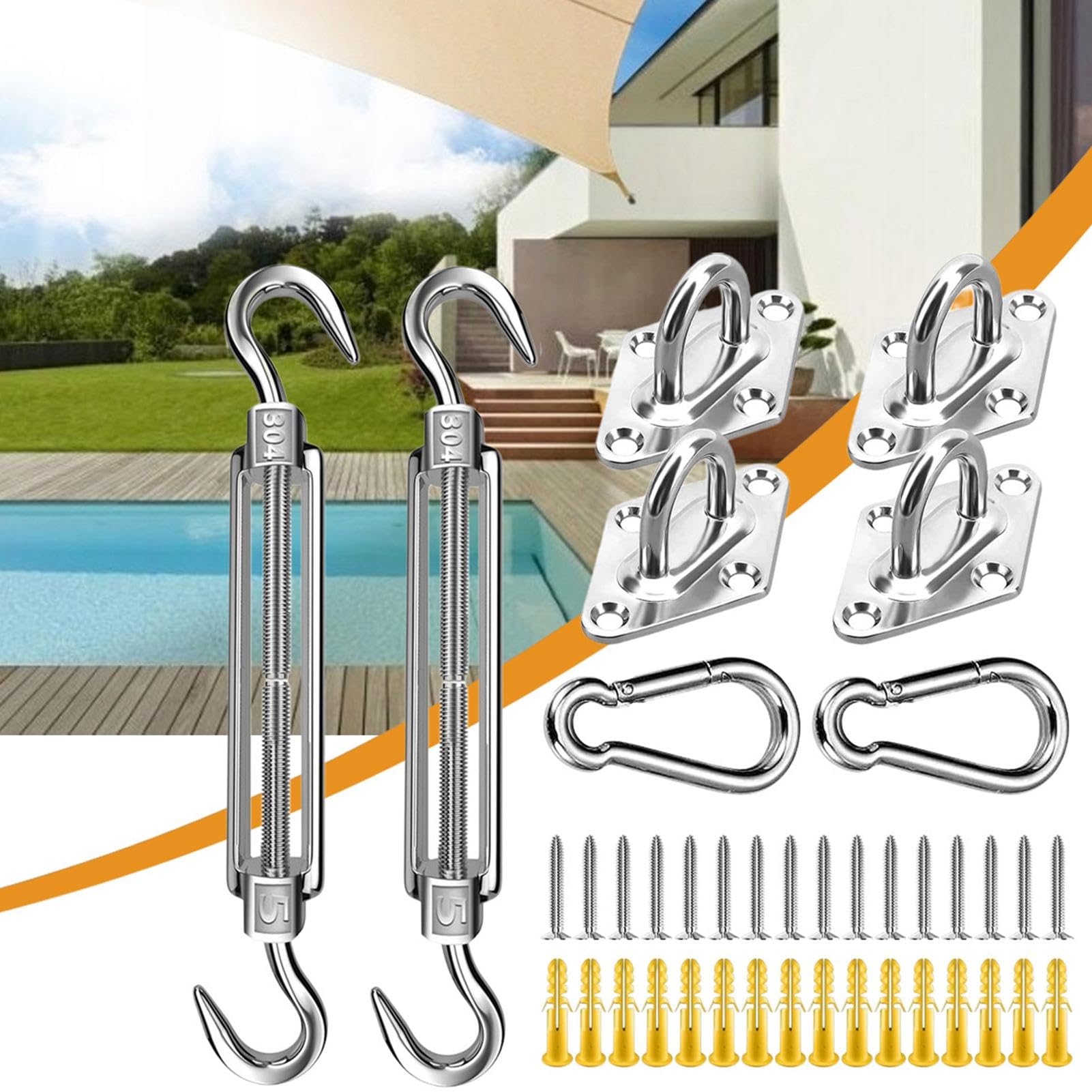 Amazon.de: Befestigungsmaterial fr Sonnensegel, Befestigungsmaterial fr  Sonnensegel-berdachung,Outdoor-Sonnensegel-Montageset aus Edelstahl |  Block Sunlight Canopy Installationshaken fr Freizeit fr Garten