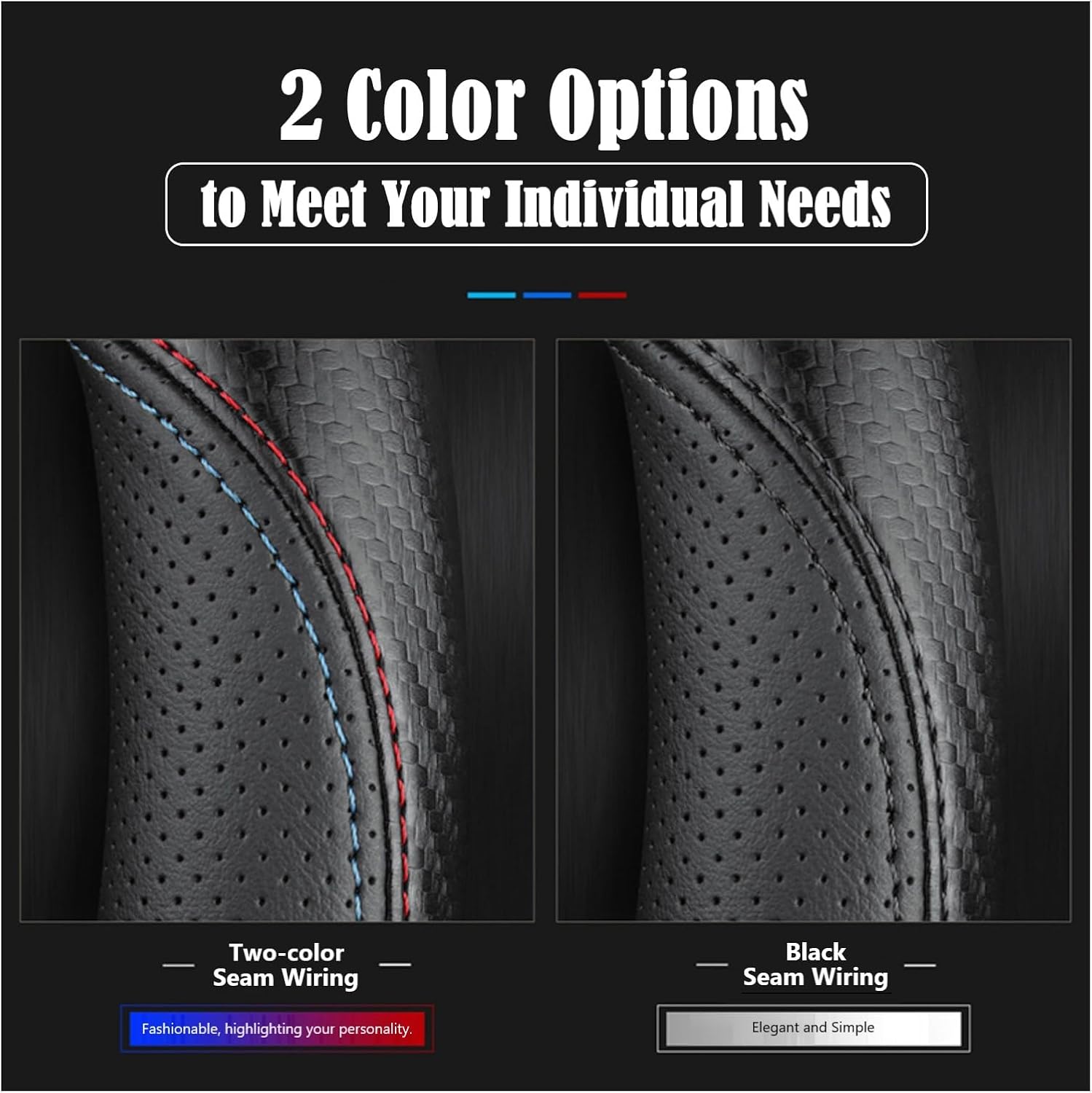 Black Thin Car Steering Wheel Cover Compatible with Chevy Silverado, Equinox, Carbon Fiber and Nappa Leather Automotive Steering Wheel Cover for Chevrolet