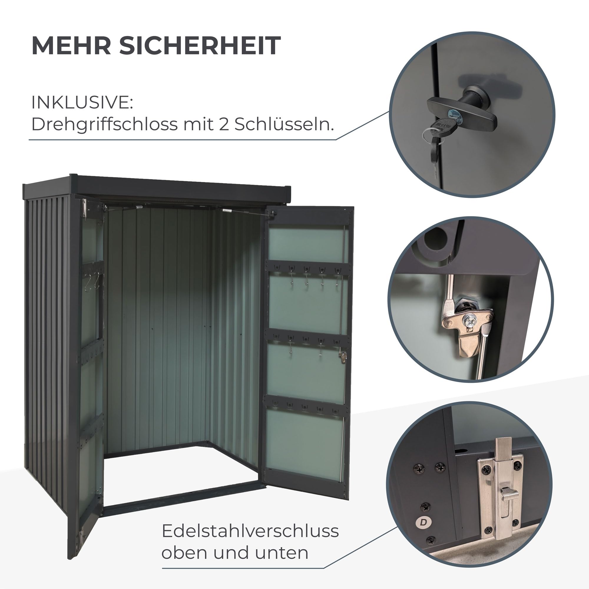 Gerätehaus Metall 1,3m² | Premium Geräteschuppen 98 x 133 x 185cm Gasdruckdämpfung