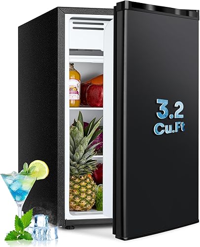 Mini refrigerador de 3.2 pies cúbicos con congelador; refrigerador pequeño de una sola puerta, con 7 termostatos ajustables, ahorro de energía, bajo