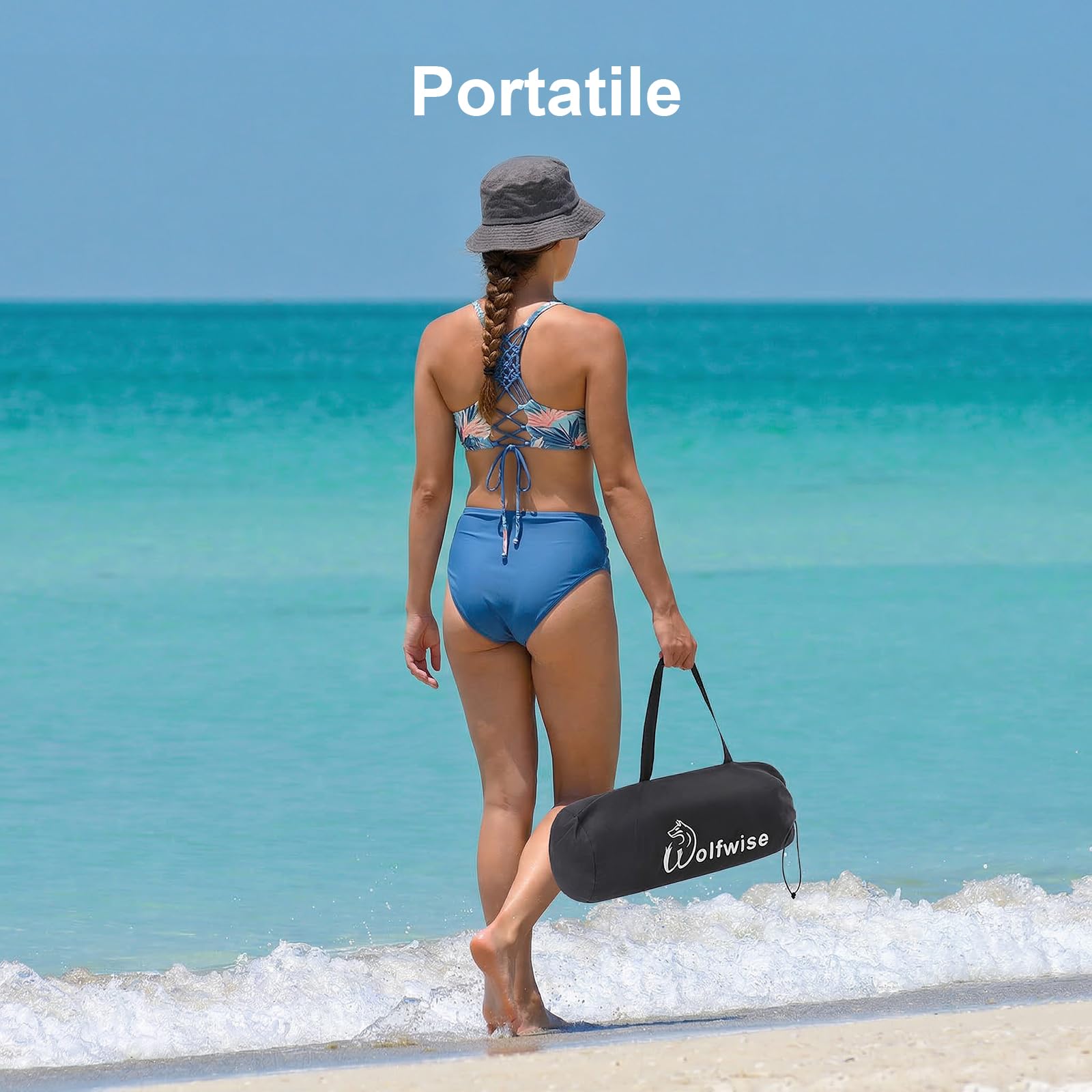 WolfWise Tenda da Spiaggia con Protezione Solare UPF50+, 3 x 3 m Tenda da Spiaggia con Ancoraggio di Sabbia
