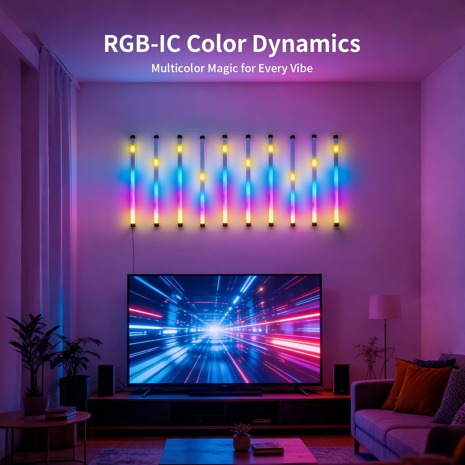 Music Sync LED Wall Lights, 10 Pack RGB Light Bars with App Control, USB Powered Beat Activated Lights for Gaming Room, Party, Home Decor