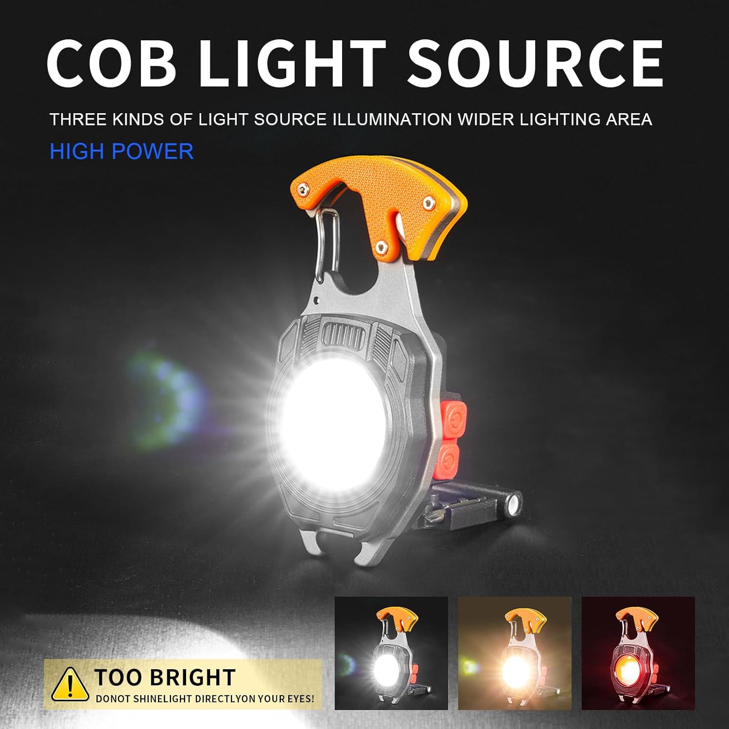 2 Pack Led Keychain Flashlight,2000 lumens Rechargeable Cob Waterproof Portable Led Work Light，5 Light Modes Pocket Light with Battery Display