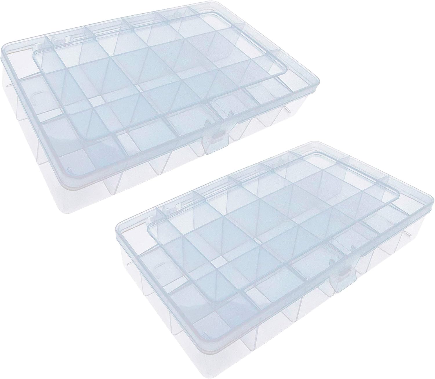 Xiaoyztan 18-Grid Clear Plastic Organizer for Jewelry Beads 2Pcs