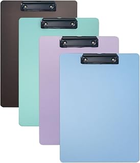 Yuetshuni 4-Pack Plastic Clipboards Assorted Colors, 12.3x8.8 Inch Low Profile Strong Clip for Students Teachers Nurses Doctors Office School