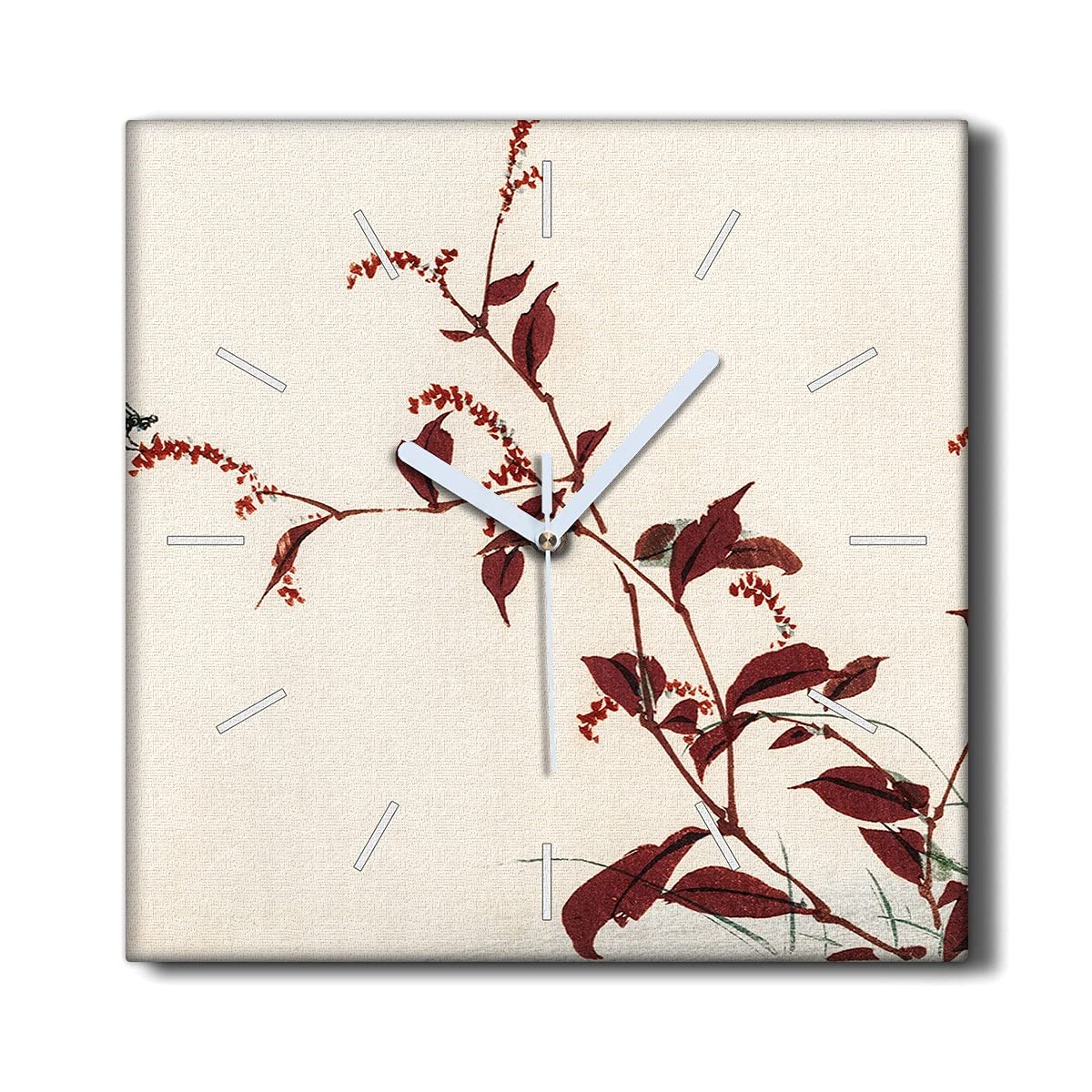 Horloge sans tic-tac Toile 30x30cm Horloge Murale Salon Silencieuse Feuille