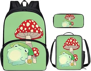Mushroom Frog Backpack for Kids Girls School Bag Set for Kindergarten Boy School Backpacks Elementary Preschool Bookbag with Lunch Bag Pencil Case