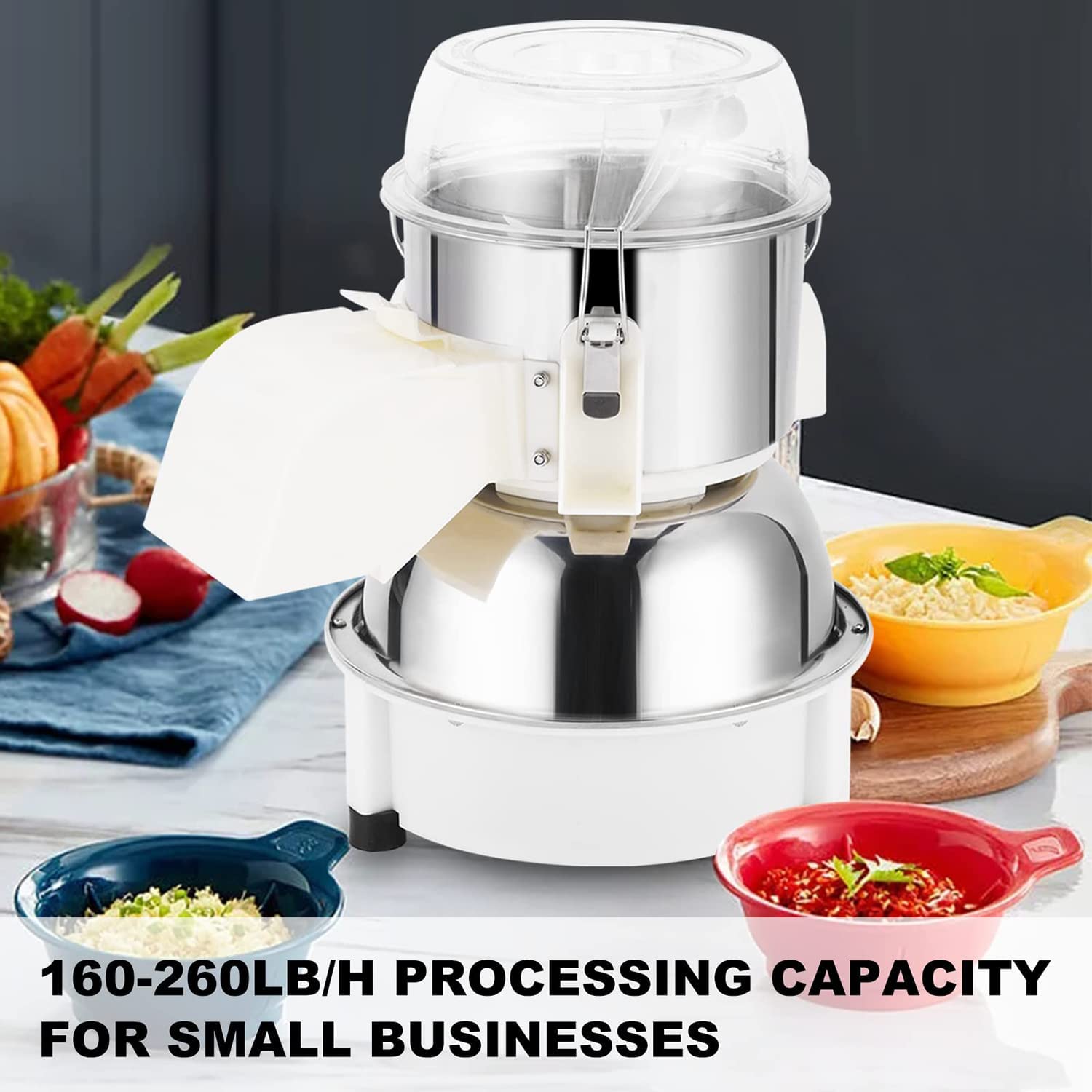 Picadora de verduras eléctrica Picadora de carne 160-260 lb / h Cortador de frutas vegetales con cuchilla de acero inoxidable Procesador de alimentos para ajo Jengibre Repollo Cebolla Tomate,