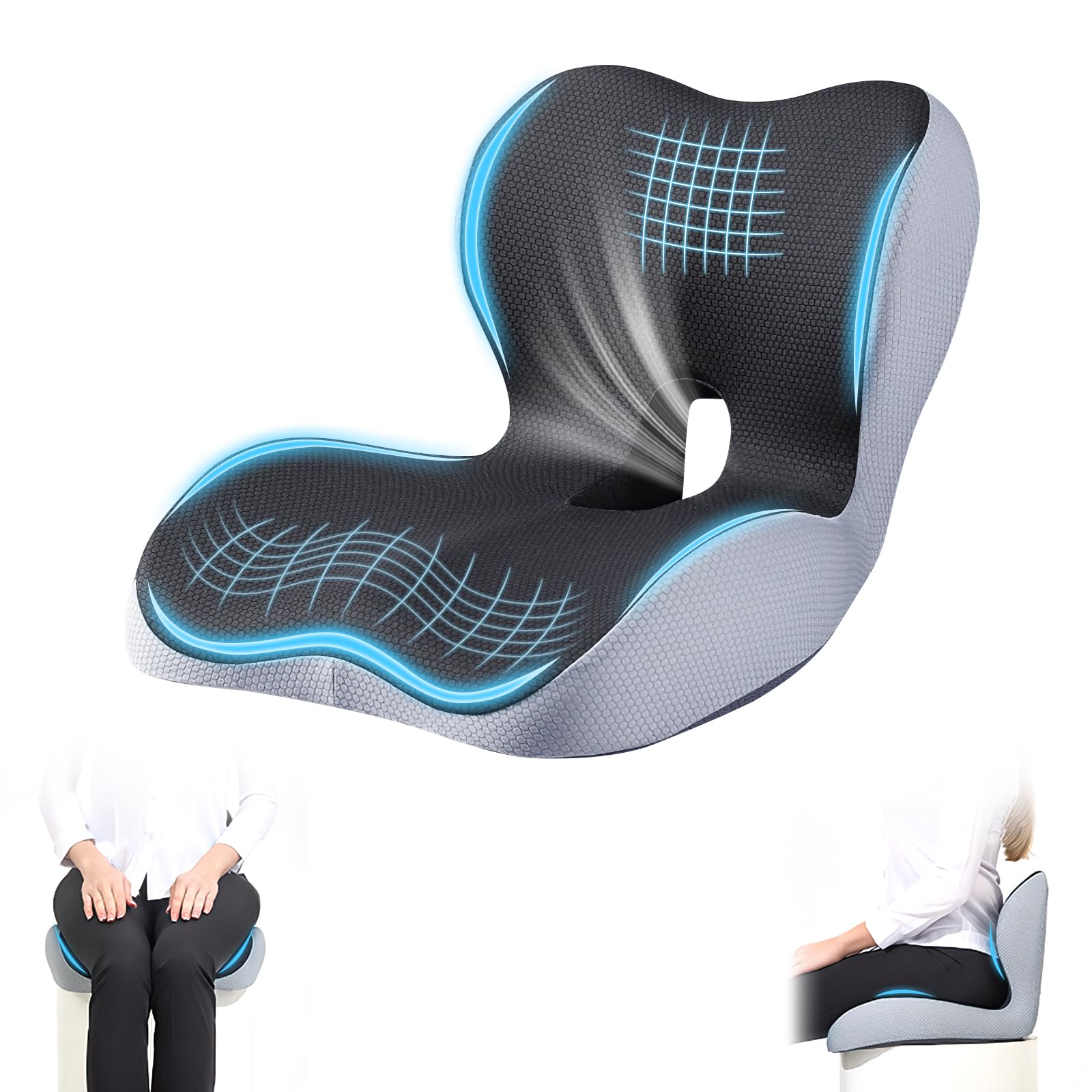 Cuscino per Sedile,Cuscino Sedia Ufficio,di Memory Foam | Cuscini Ergonomico Sedile per Coccige Sciatica Lombare,per Seduta e Schienale Gaming, Cuscino Cedile Auto