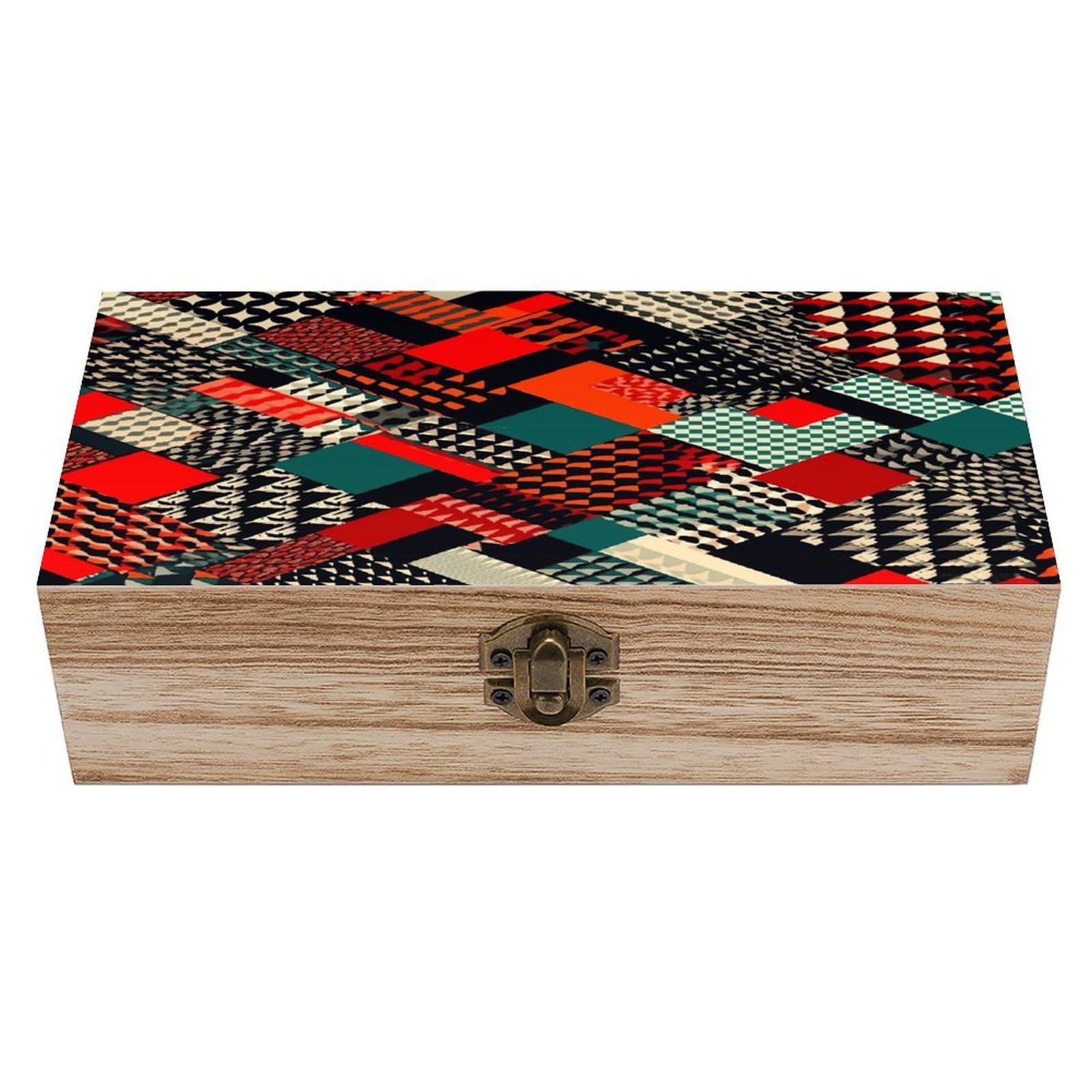Diagonal Geometric Pattern Wood Keepsake Box Wooden Box with Hinged Lid