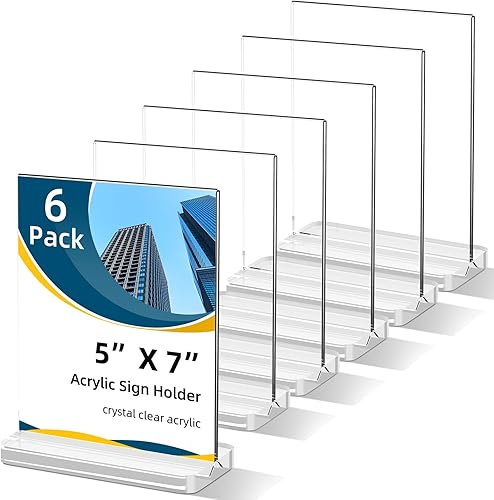 PPH-Sisy Soporte de letrero acrílico de 5 x 7 pulgadas, soporte de exhibición transparente de doble cara, base gruesa y ampliada, en forma de T,