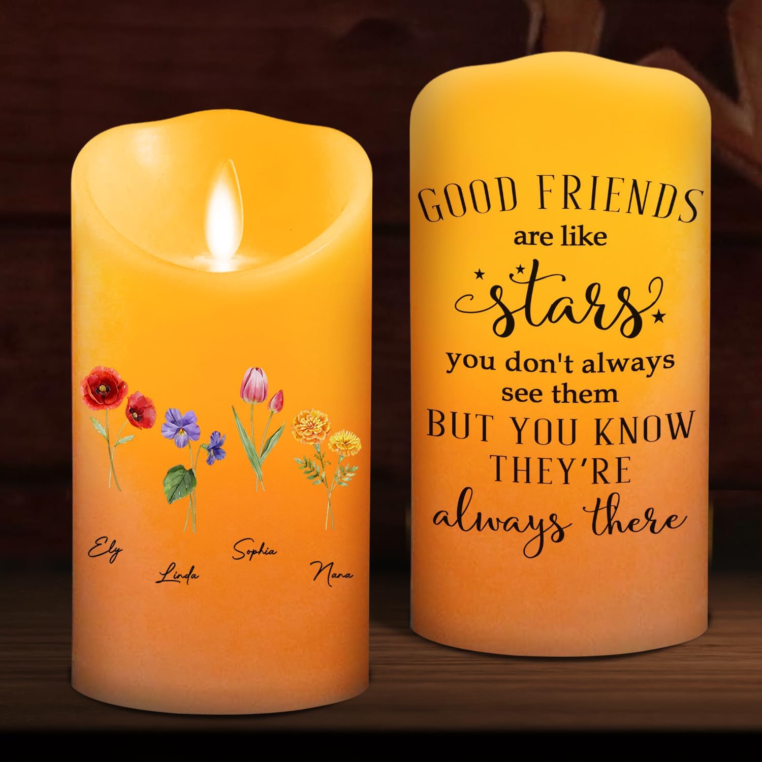 Wrappiness Friends Like Stars LED Candle - Personalized Gift for Bestie, Sister, BFF - Flameless Candle for Friendship, Cozy Room Decor, Thoughtful Holiday Gift