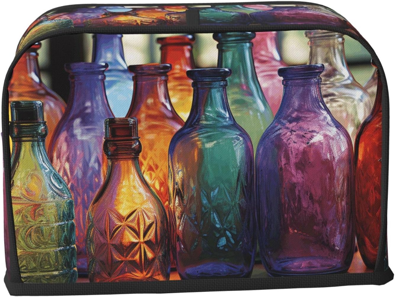 2 Slice Toaster Cover with Pockets & Top Handle Small Bread Maker Covers Colorful Glass Bottle Kitchen Small Appliance Cover Washable Universal Oven Covers