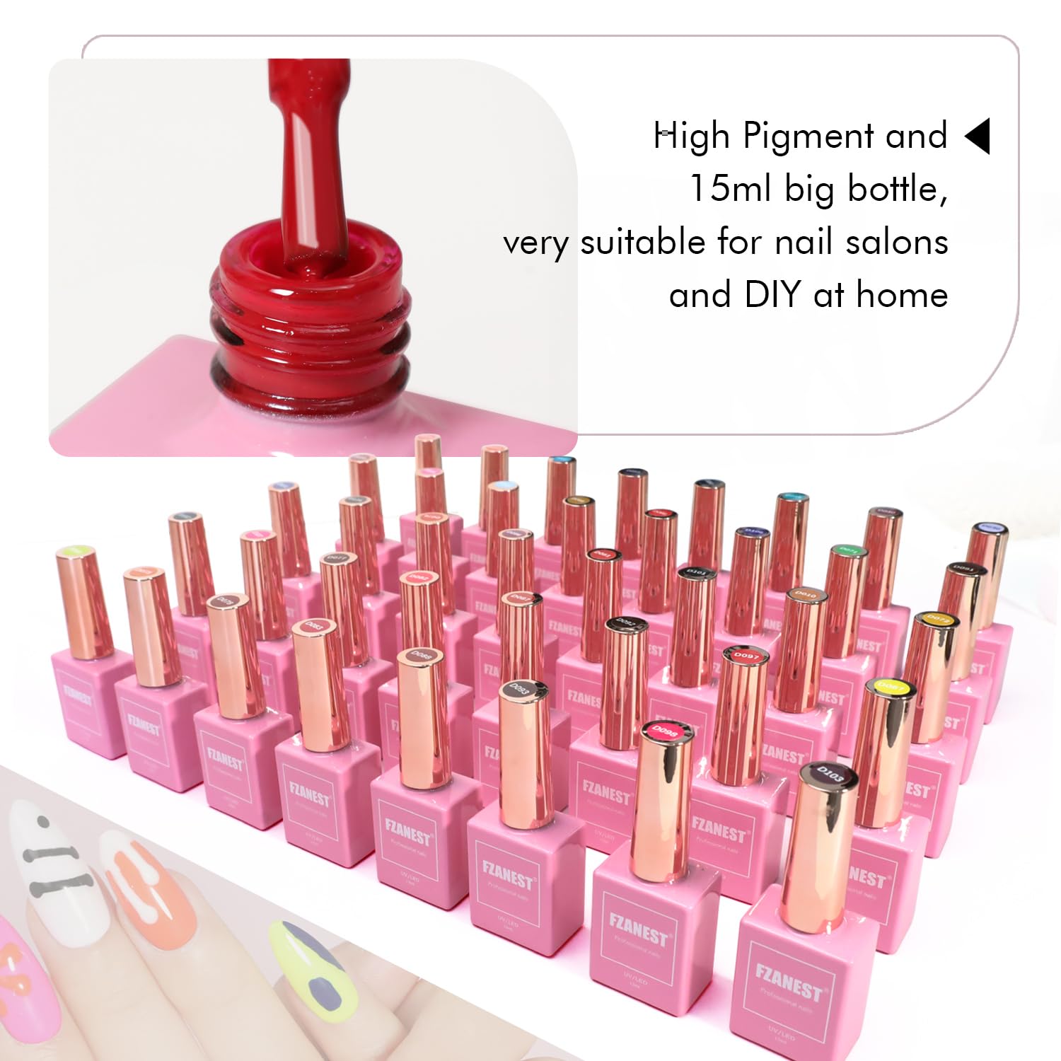 FZANEST 130Pcs 15ml Gel Nail Polish Set With Rubber Base Top Matte Coat 120 Colors Pink Nude Red White Black All Seasons Gel Polish Kit Nail Art Starter For Nail Salon Home Gifts for Women and Girls