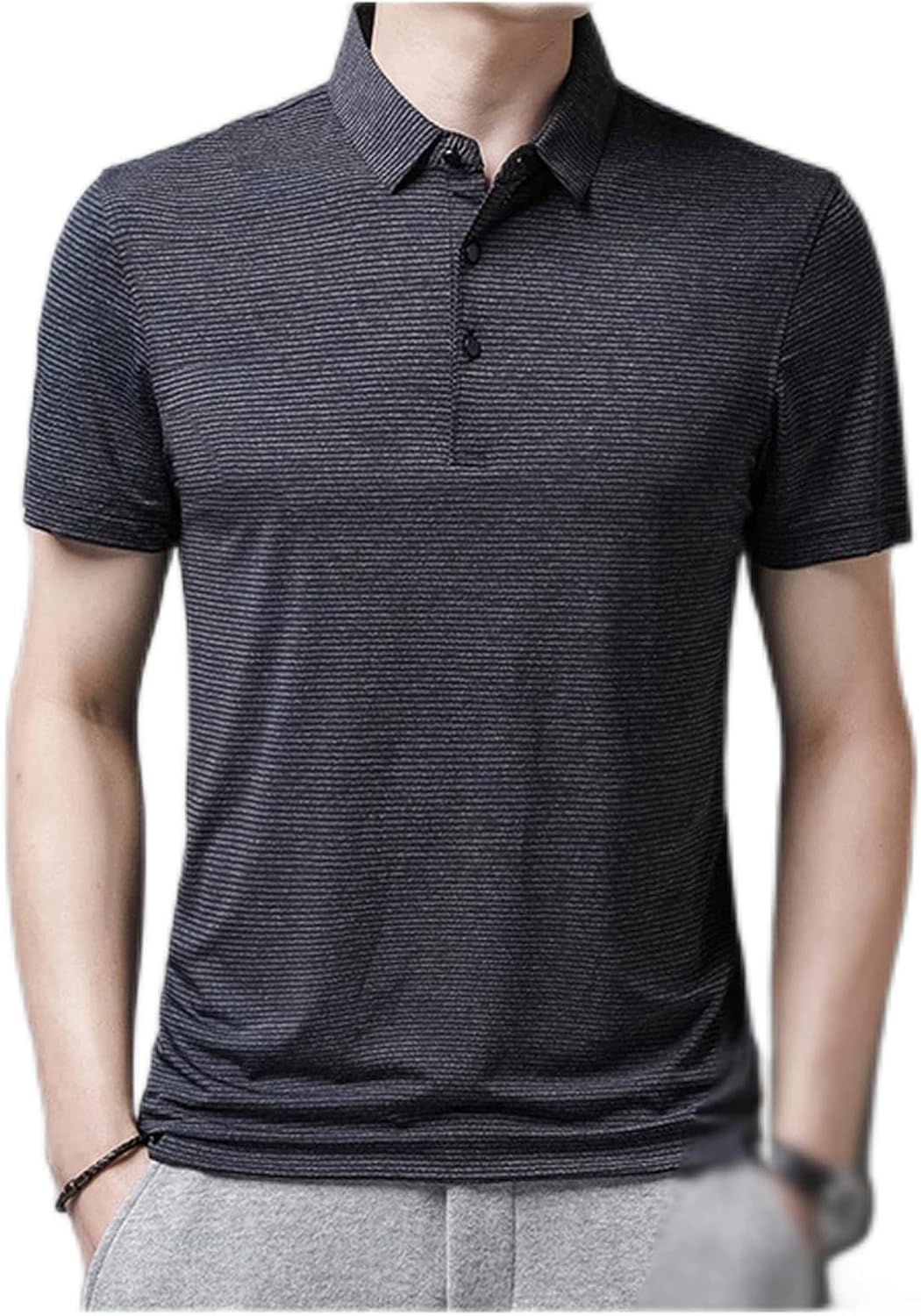 Sports Striped Men's Clothing Business Casual Slim Short Sleeve