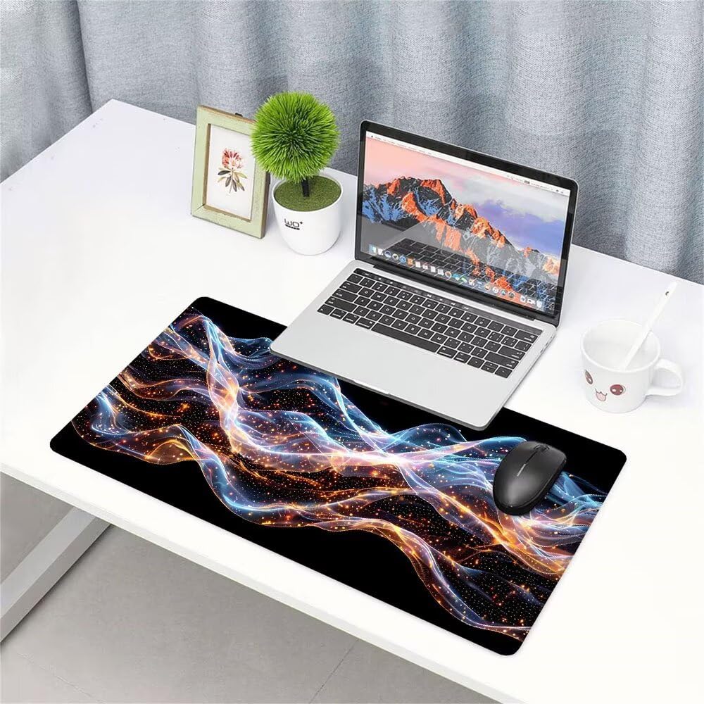 Tappetino Mouse Gaming xxl Accessori Scrivania Ufficio Nero Astratto Grande Tappetino Mouse e Tastiera Sottomano da Scrivania 1200x600x3mm Base Antiscivolo, per PC Gamer Laptop Studio Casa d-298