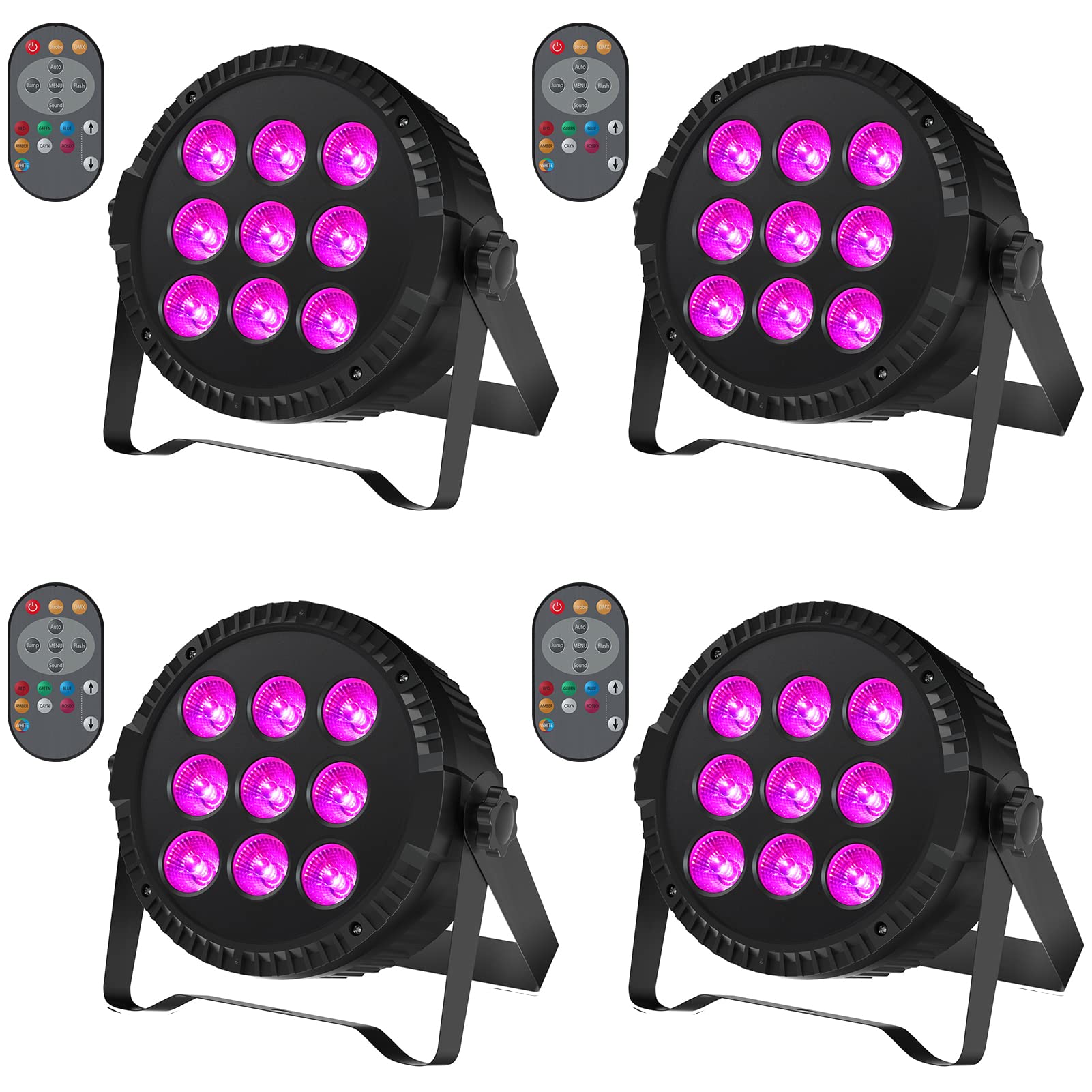4PCS 54W LED Par Scheinwerfer, 9 LED RGBW LED Par Strahler DMX Bühnenbeleuchtung mit Fernbedienung, Sound/Master-Slave Bühnenlicht für Party, Bar, Tänze, Geburtstagsfeiern und Weihnachten