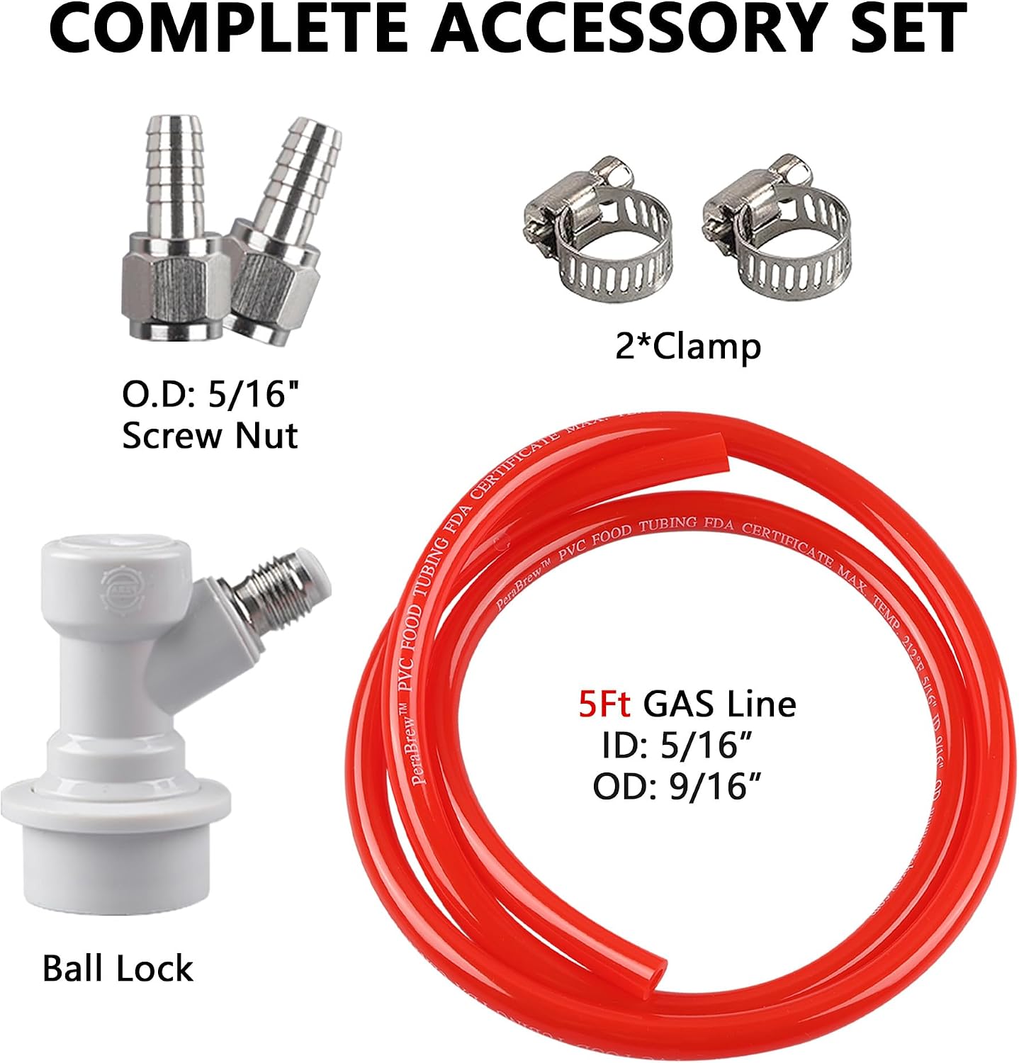PERA 5/16" ball lock line assembly, MFL liquid disconnect with 5ft gas line for home brewing