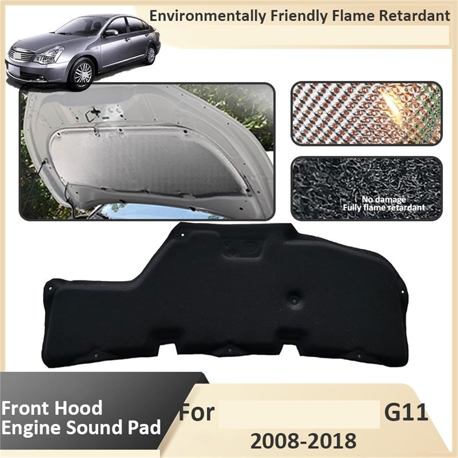 Front Hood Engine Compatible For Nissan Sylphy G11 Almera Bluebird 2008 2009 2010 2011 2012 2013 2014 2015 2016 2017 2018 Soundproofing Mat