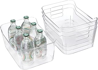 Plastic Storage Bins, Large - 4 Pack, Fridge Storage Containers, Clear Plastic Bins For Fridge, BPA-Free Clear Storage Bins for Fridge, Freezer, Kitchen, Pantry (4 Pack(10''Lx7''Wx4''H))