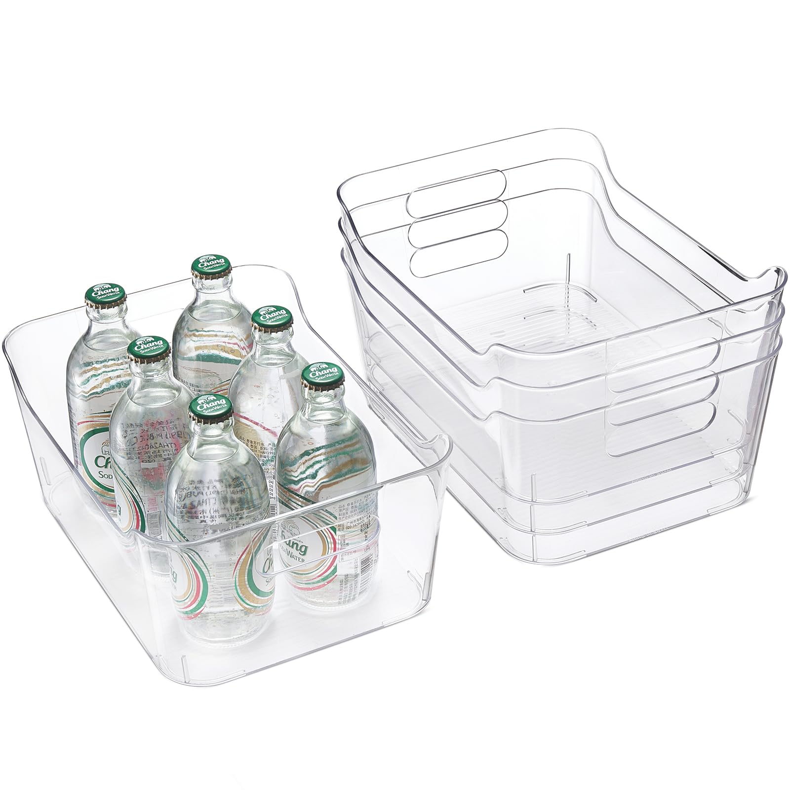 Organizador para la despensa - Juego de 4 - Organizador Cocina para Nevera, Cocina, Organizador de Fridge para Armarios y Encimeras, Transparente - Sin BPA - 28,5 x 20,6 x 13 cm