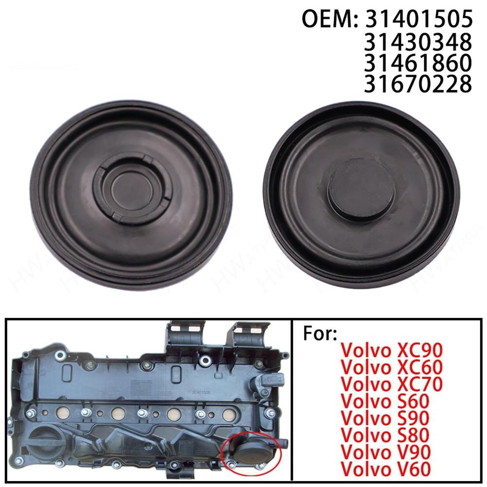 Membrana coperchio valvola PCV, adatta for Volvo, XC90 XC60 XC70 S60 S90 S80 V90 V60 31401505 31430348 31461860 Kit di manutenzione del coperchio PCV della testata del cilindro(1PC)