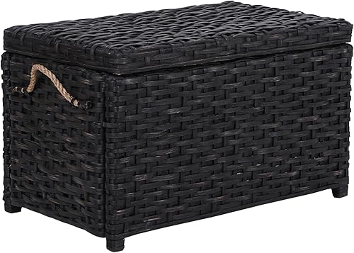 happimess HPM9003D Jacob - Maletero de almacenamiento de mimbre tejido a mano de 31.5 pulgadas, negro envejecido, plegable para almacenamiento