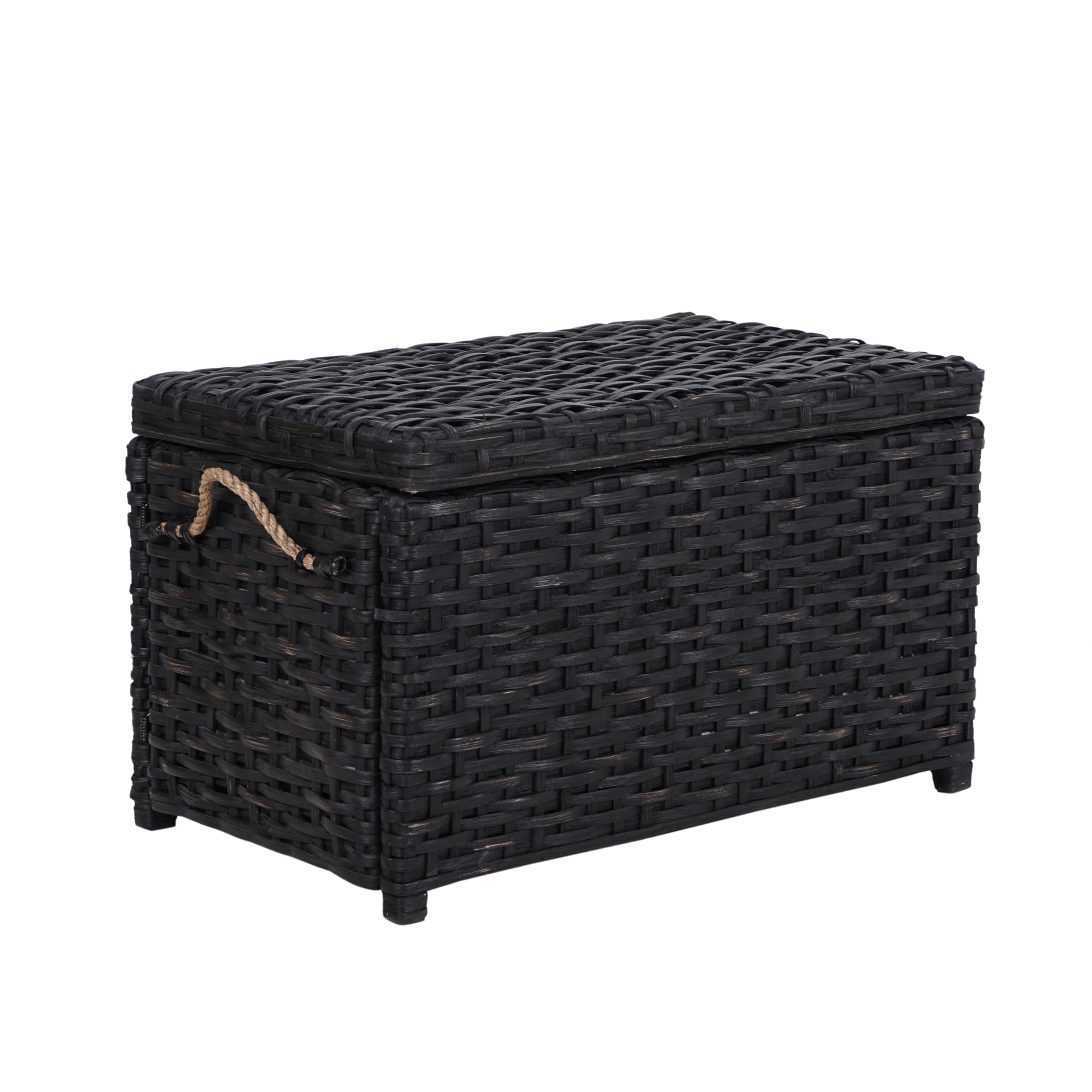 happimess HPM9003D Jacob 31.5" Handwoven Wicker Storage Trunk, Distressed Black, Collapsible for flat storage, for Office, Dorm Room, Living Room, Entryway, Bedroom, Dining Room