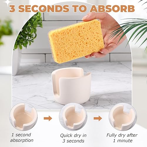 Miniatura 2 de BOJDOPIE Soporte de esponja de diatomita para fregadero de cocina, organizador de secado de piedras para fregadero de agua y secado rápido,