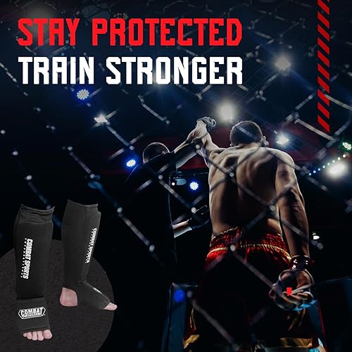 Vista 9 de Combat Sports canillera cubrempeine de tela elástica, para MMA, lavable, espinilleras protectoras acolchadas para enfrentamiento, entrenamiento, Gris