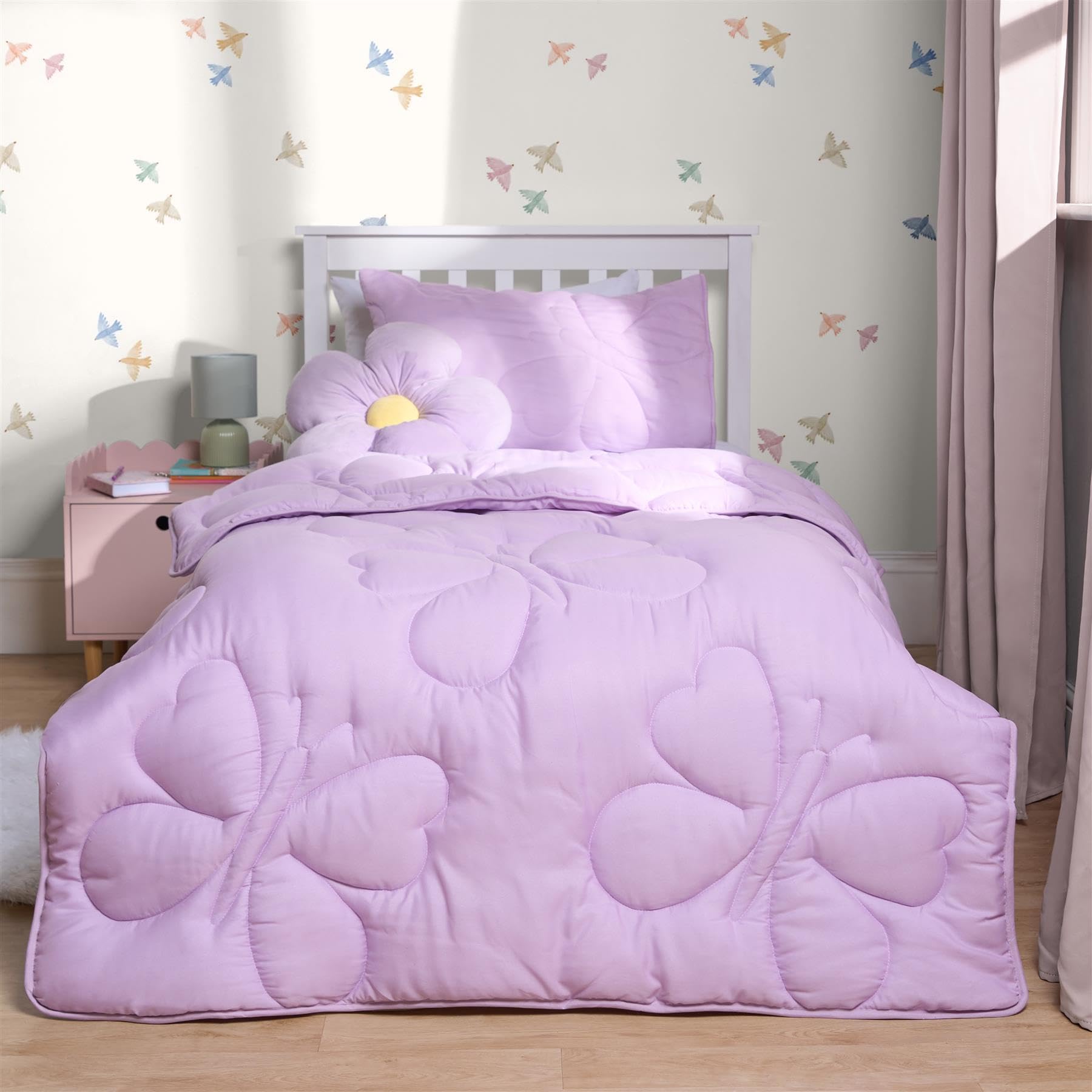 OHS 7.5 Tog Coverless Single Duvet, Soft Microfibre Fabric Purple Shade Butterfly Quilted Design Lightweight Comfortable Summer Duvets Washable Single Bed Duvet & Pillowcase, Lilac โ image 1