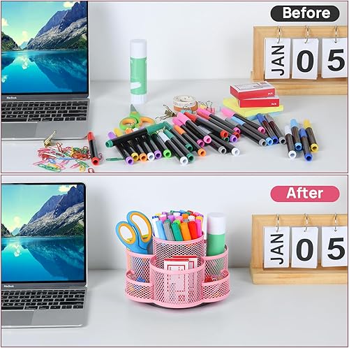 Vista 17 de Soporte para bolígrafo para escritorio, soporte giratorio para lápices, soporte para tazas para escritorio y oficina, organizador de bolígrafos