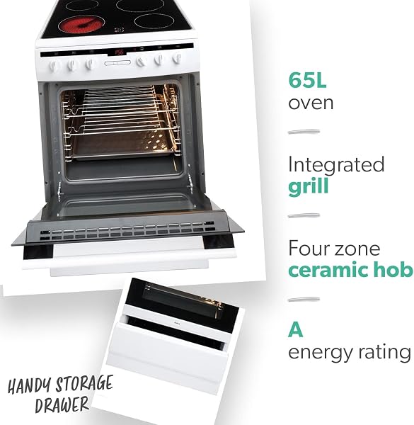 Amica 608CE2TAW Freestanding Ceramic Top Cooker, 65 Litre, 60 cm, White - 2