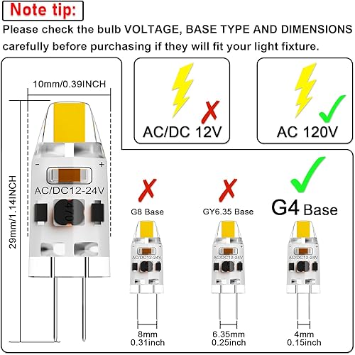 Miniatura 7 de Bombilla LED G4 de 1 W equivalente a 10 W T3 JC tipo Bi-Pin G4 bombilla halógena, CACC 12 V blanco natural 4000K G4 bombillas para luz debajo del