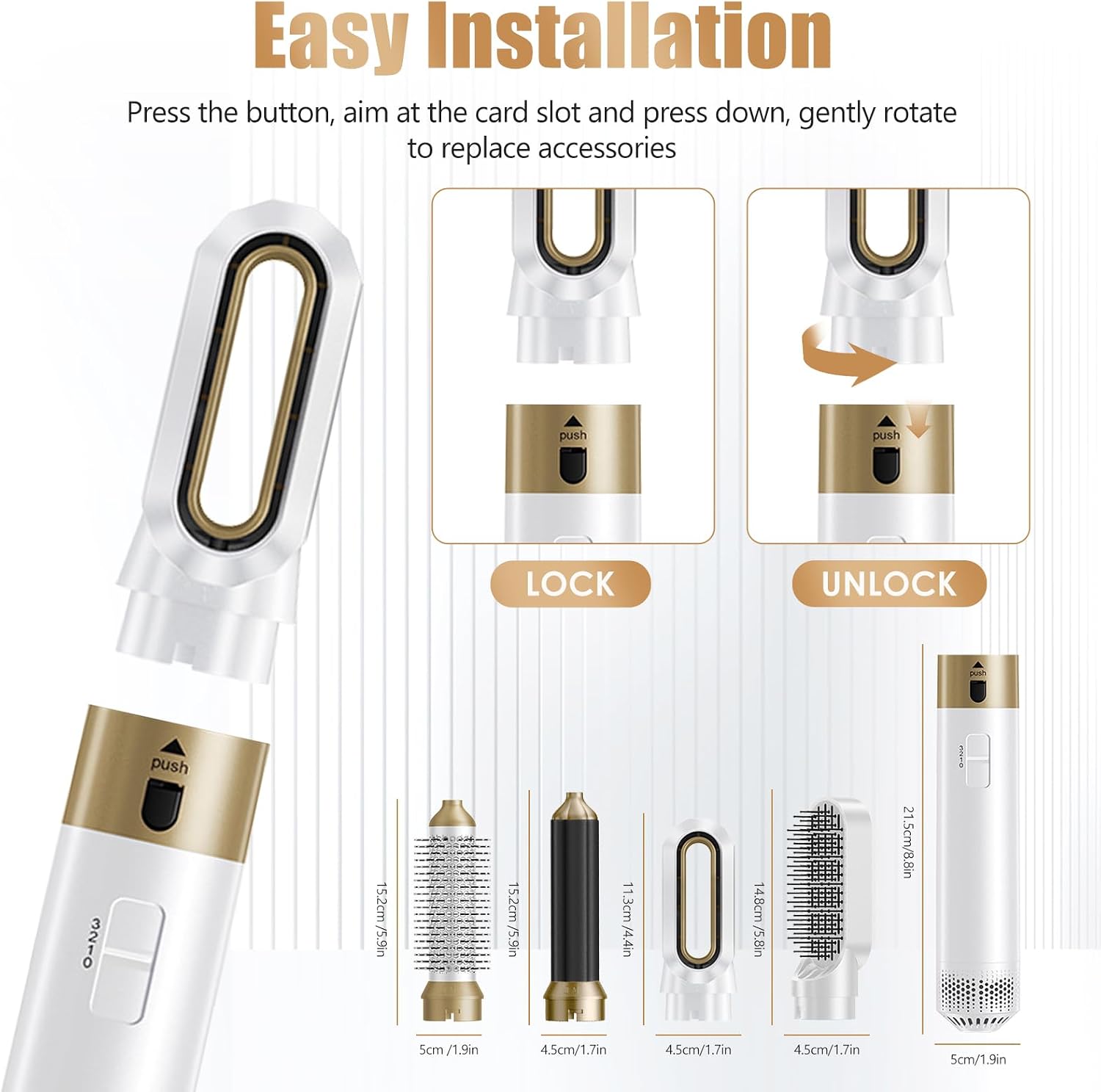 5 in 1 Hair Dryer Brush & Air Styler, Hot Air Brush Set with Wrap Air Curler, Multi Hot Air Styler, Negative Ionic Blow Dryer Brush for Drying, Curling, Straightening, Volumizing, Smoothing